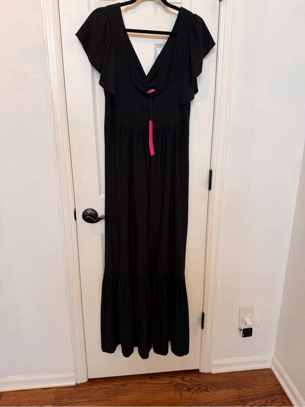 Betsey Johnson Black V-Neck Flutter Maxi Dress knit M
